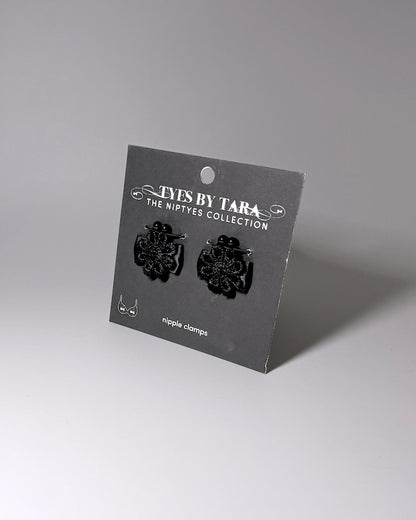 Blossom Black Flower Nipple Jewelry on Black Card