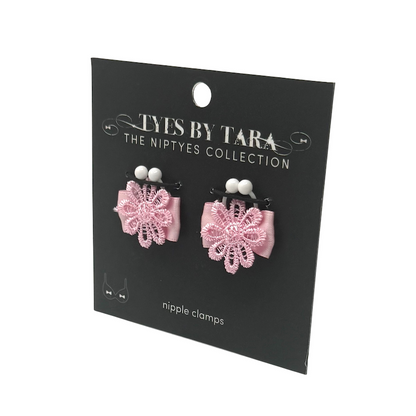 Pink Flower Nipple Jewelry Black Card