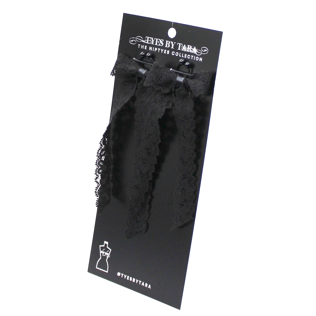 bougee black lace bow nipple clamps on black card