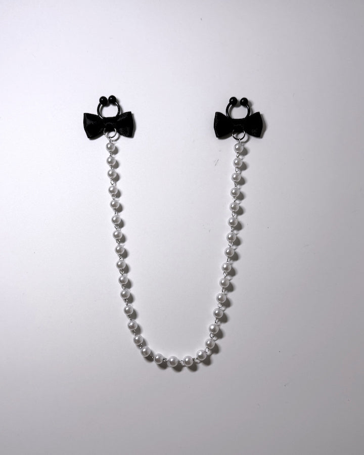 Pearl Nipple Clamps with Black Bows