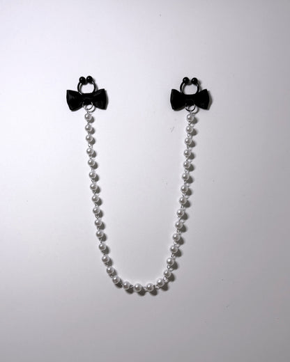 Pearl Nipple Clamps with Black Bows
