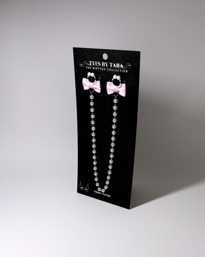 Centerfold Pink Pearl Nipple Clamps on Black Cards