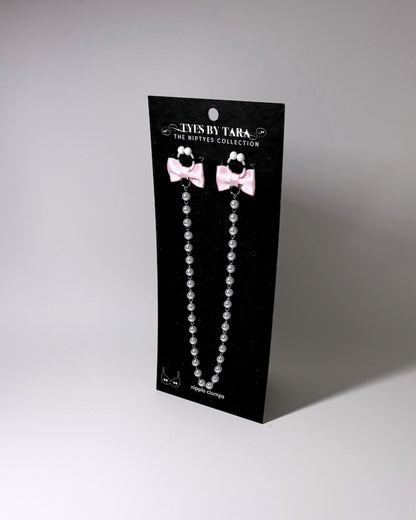 Centerfold Pink Pearl Nipple Clamps on Black Cards