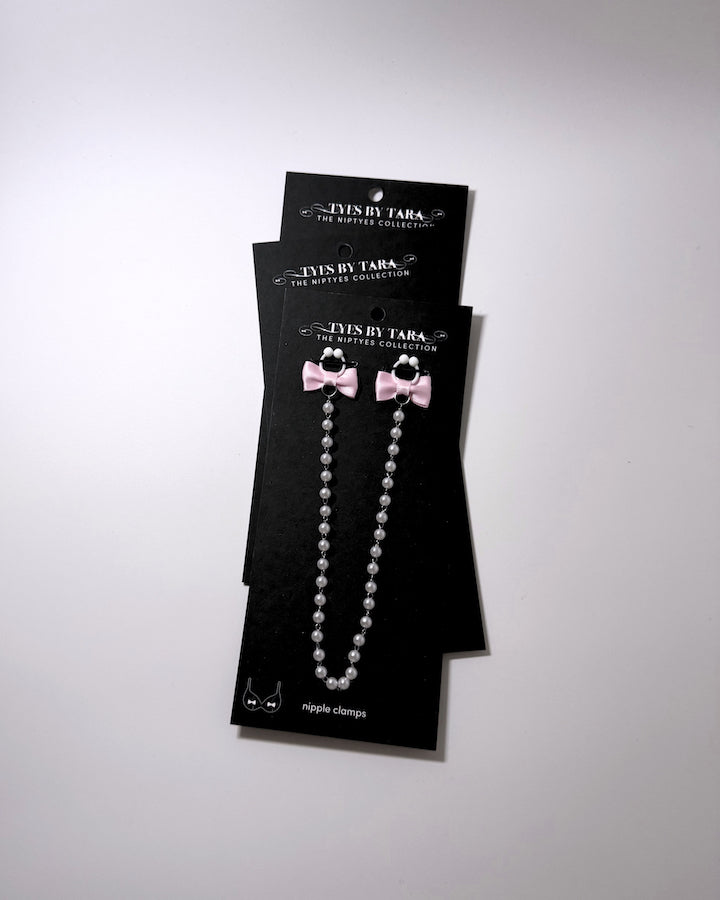 Centerfold Pink Pearl Nipple Clamps on Black Cards showing the 3 Pack