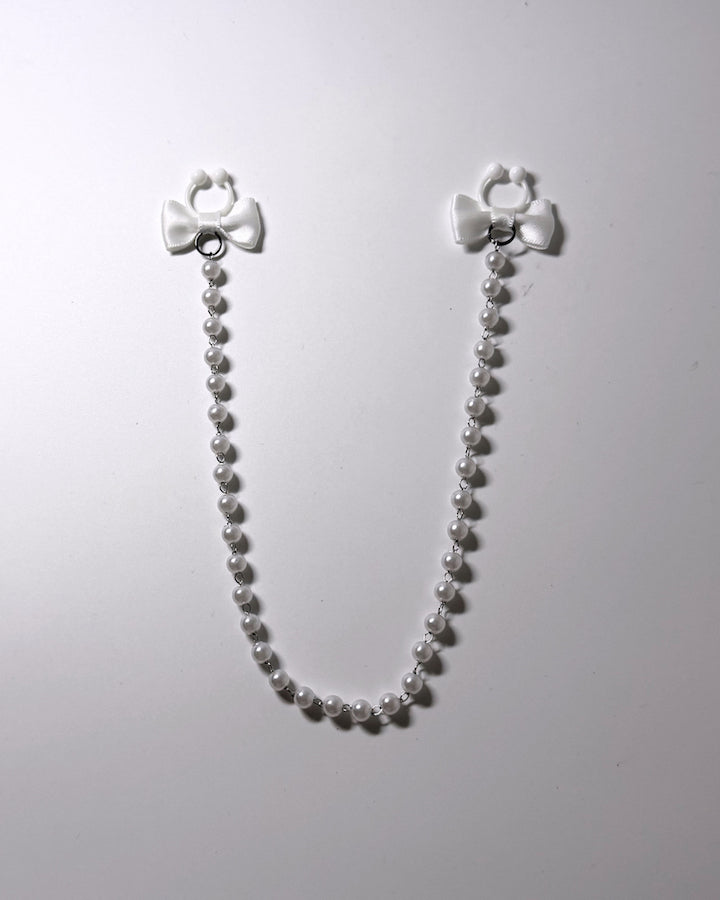 White Bow Pearl Nipple Clamps