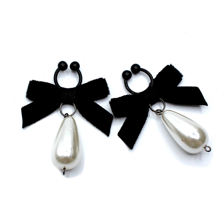 Black Velvet Pearl Nipple Ties