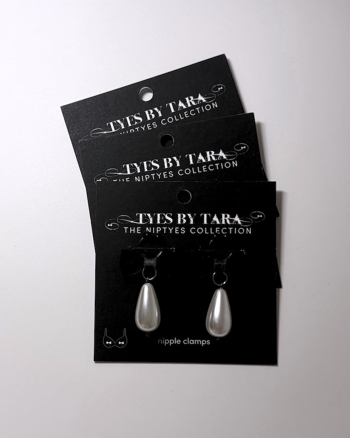 Madame Black Nipple Clamps with Teardrop Pearls 