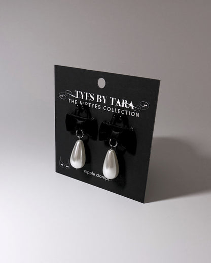 Madame Black Velvet Bow Nipple Jewelry with Pearls