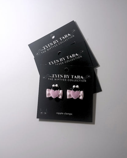 Sweetheart Pink Heart Bow Nipple Clamps Showing 3 Pack