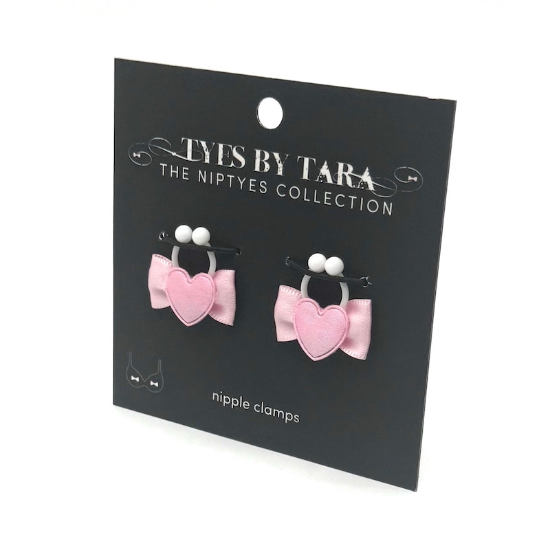 Sweetheart Pink Heart Nipple Clamps on Black Card