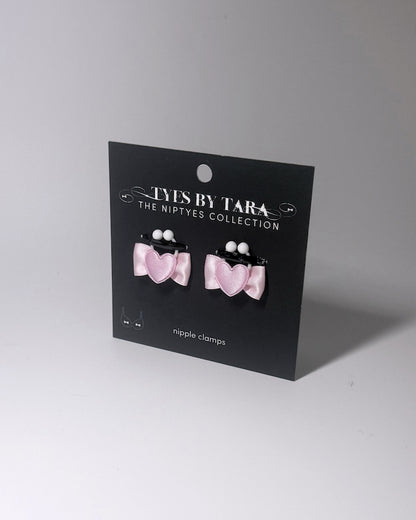Sweetheart Pink Bow Heart Nipple Clamps Black Card