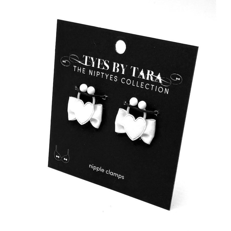 Sweetheart White Bow Heart Nipple Clamps
