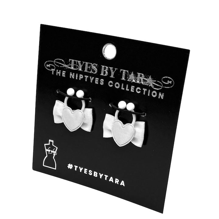 Sweetheart White Bow Nipple Clamps on Black Card