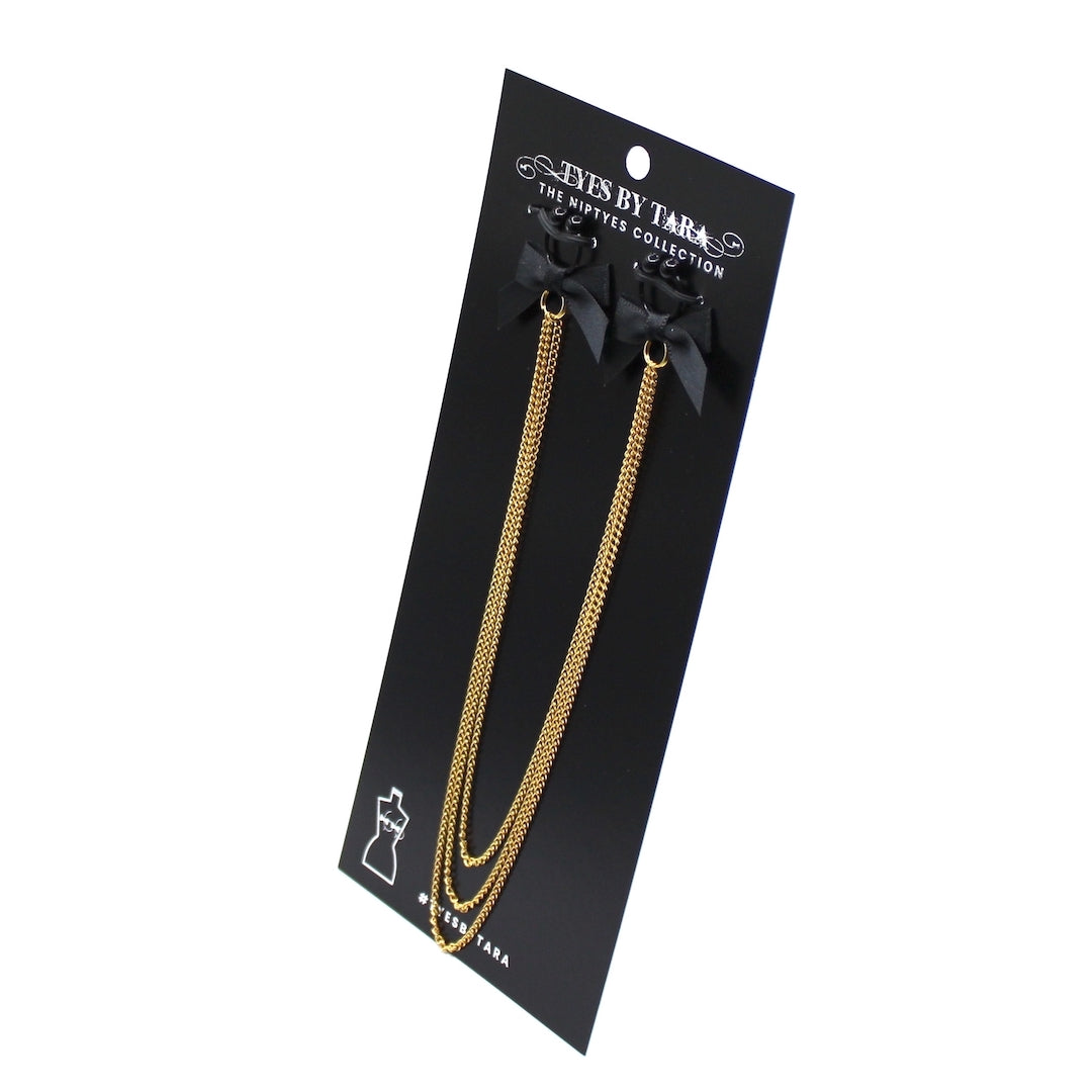Black Bow Nipple Clamps with Gold Chain