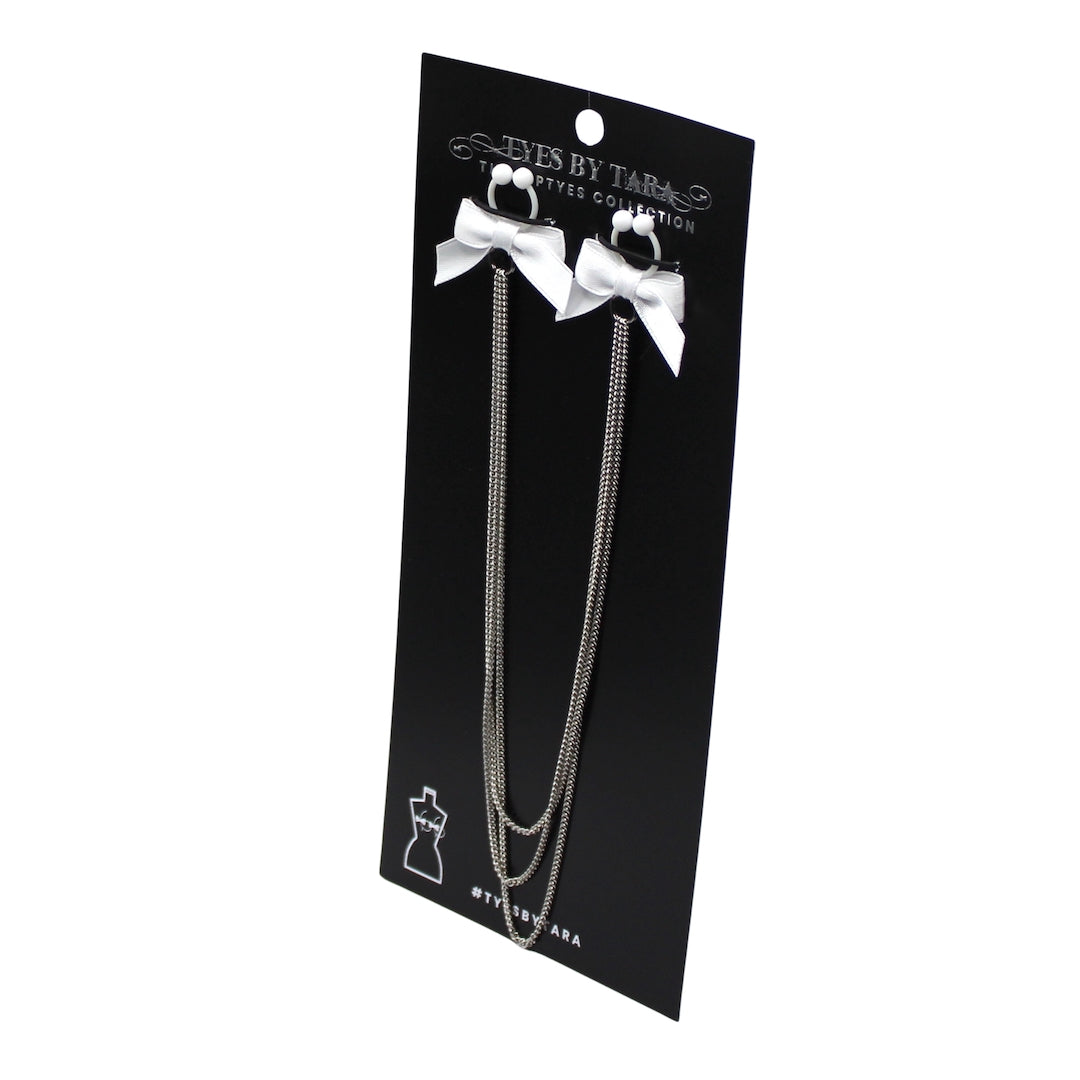 White Bow Nipple Clamps with Silver Chain