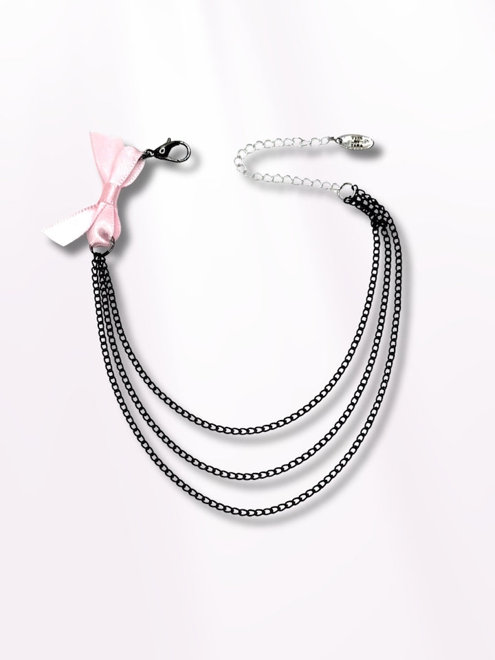Vice Pink Bow Anklet with Black Chain
