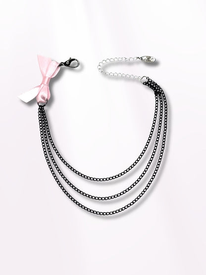Vice Pink Bow Anklet with Black Chain