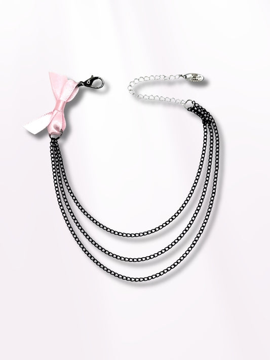 Vice Pink Bow Anklet with Black Chain