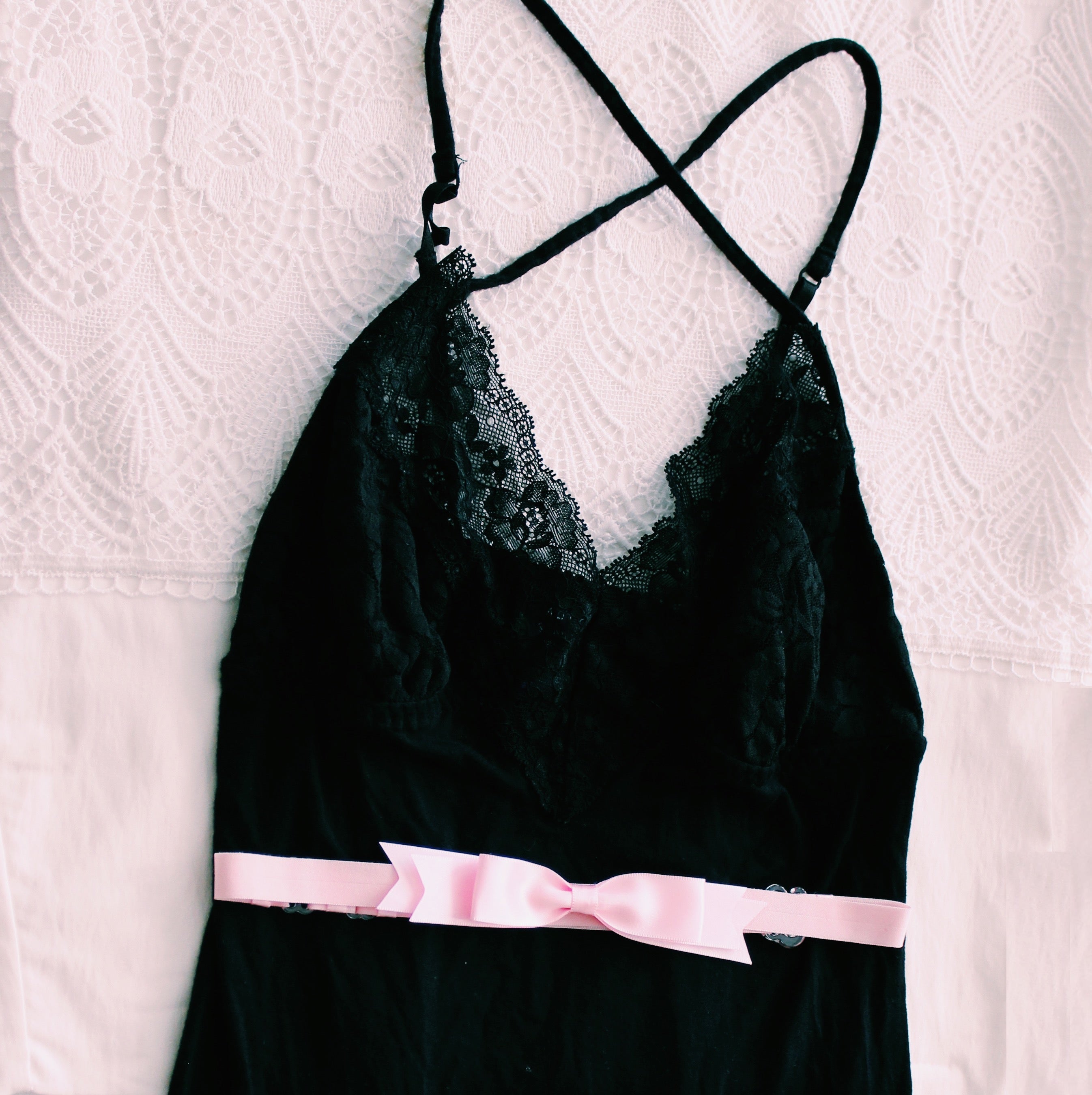 Pink Bow Belt on Black Dress