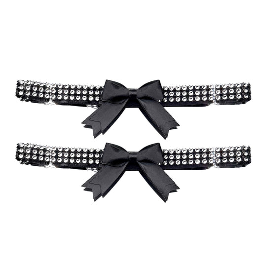 Princesa Black Bow Sparkly Leg Garters on white background