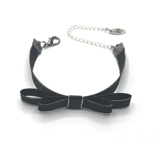 Queen Black Bow Bracelet with Silver Metallic Trim