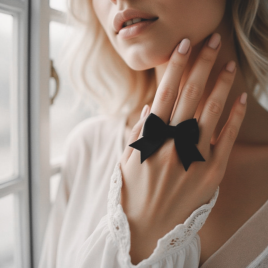 Model in Black Bow Ring