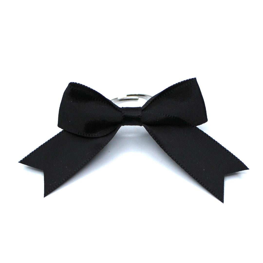 Black Bow Bombshell Ring with Silver Adjustable Band and Dovetail Accents