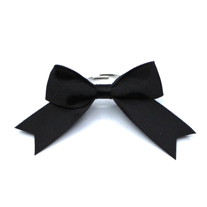 Black Bow Bombshell Ring with Silver Adjustable Band and Dovetail Accents
