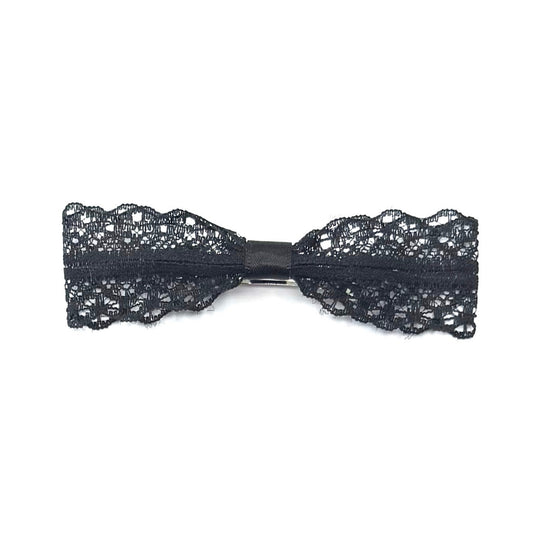 black lace hair bow on white background