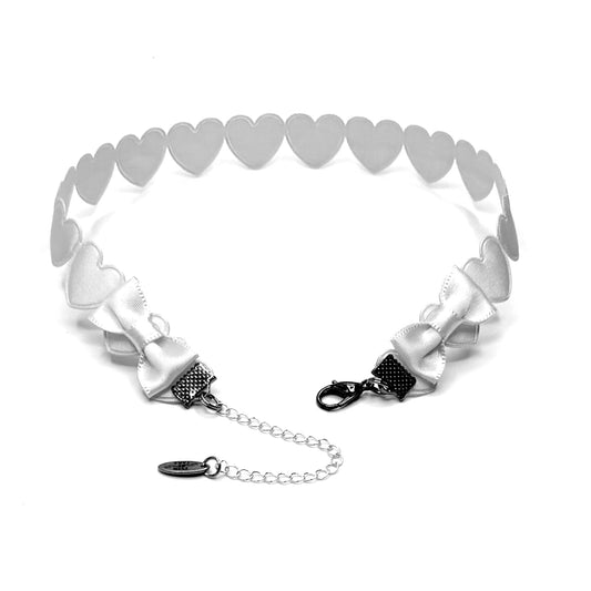 Back View White Heart Choker with White Bow Detail
