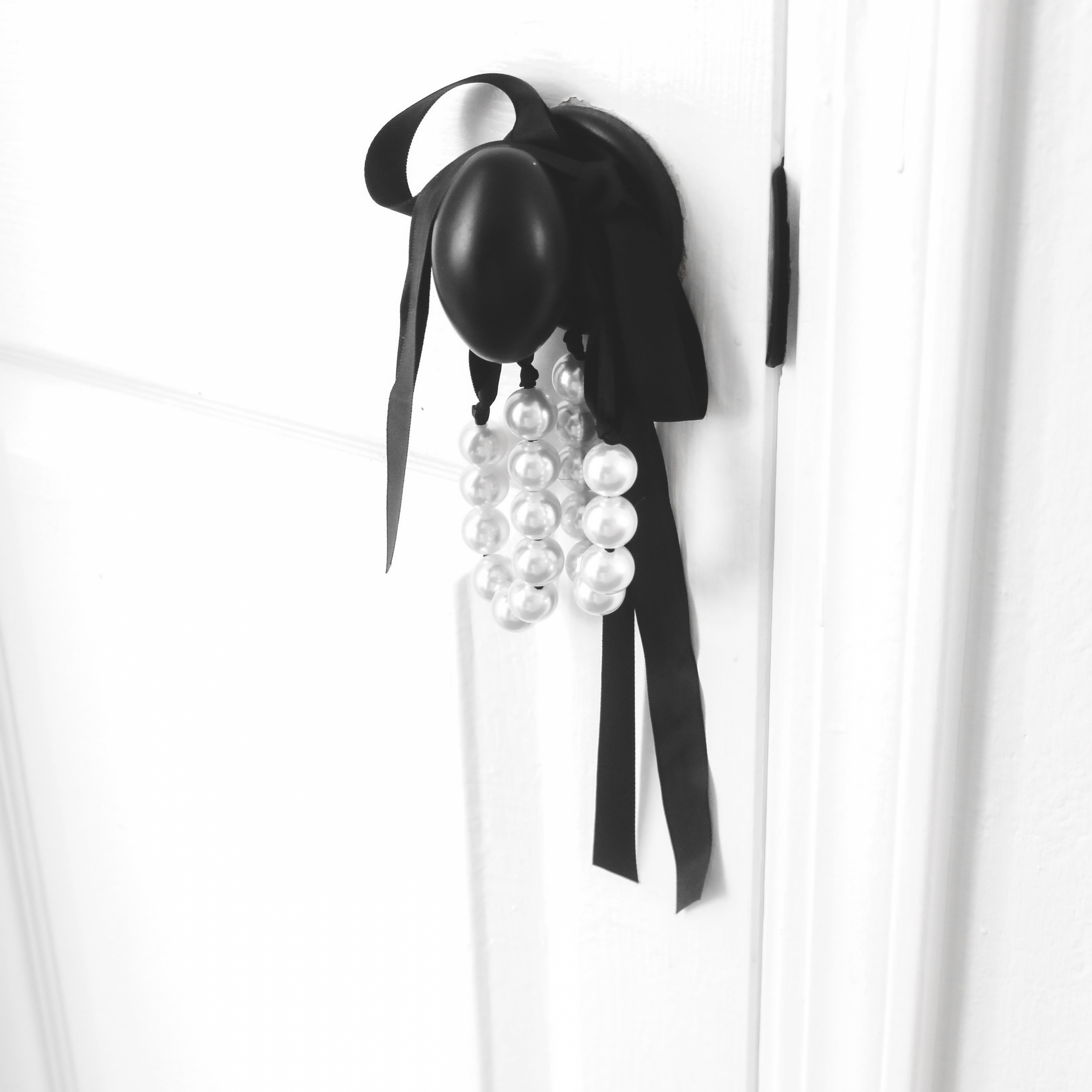 Mademoiselle Faux Pearl Handcuffs with Long Satin Black Ties