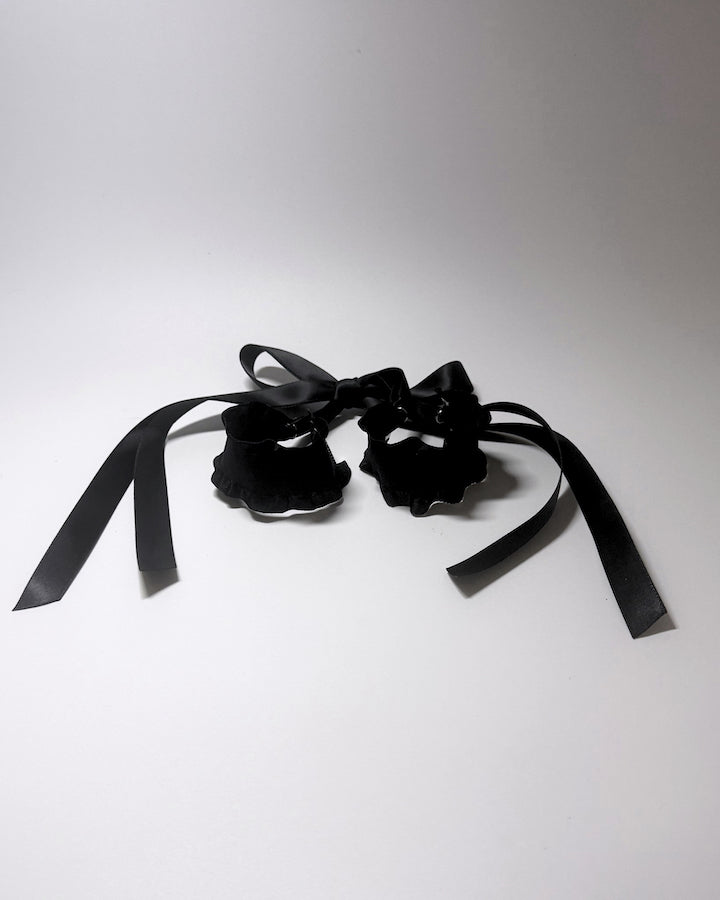 Black Ruffled Handcuffs with long satin ties