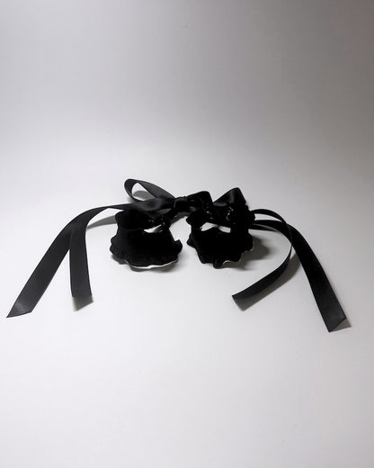 Black Ruffled Handcuffs with long satin ties