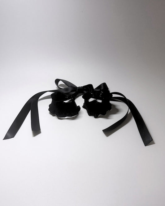 Black Ruffled Handcuffs with long satin ties