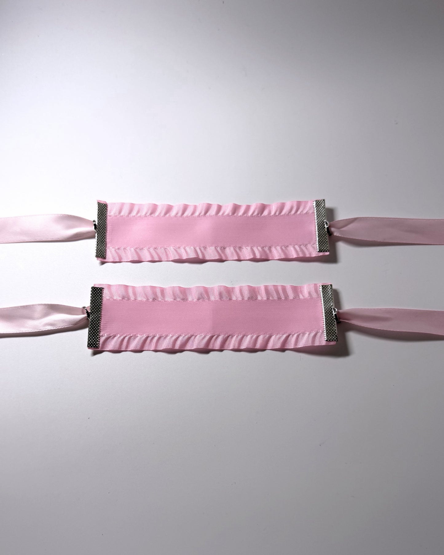 Pink Ruffled Handcuffs with long satin ties