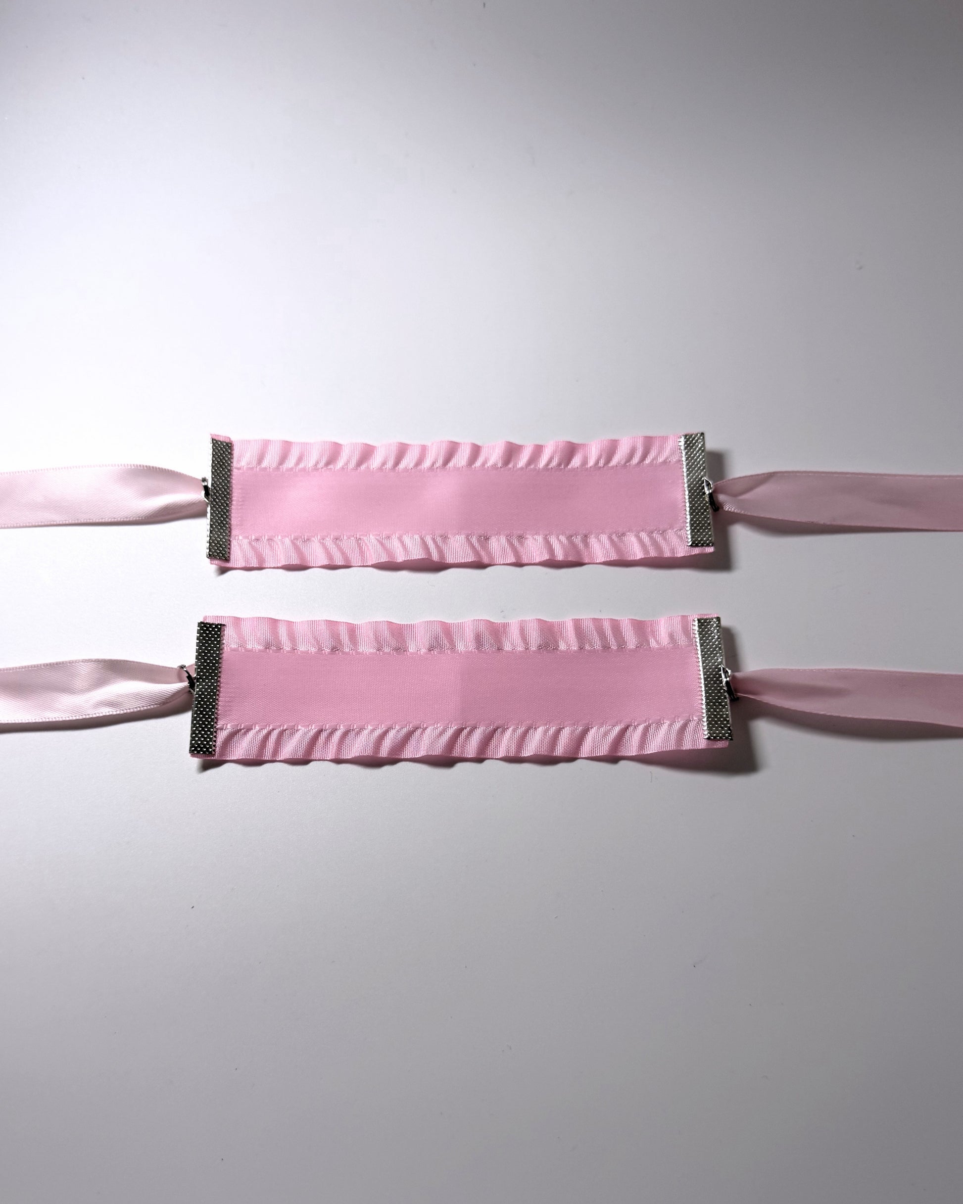 Pink Ruffled Handcuffs with long satin ties