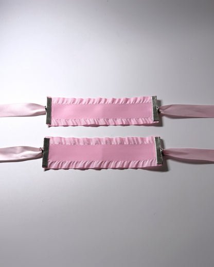 Pink Ruffled Handcuffs with long satin ties