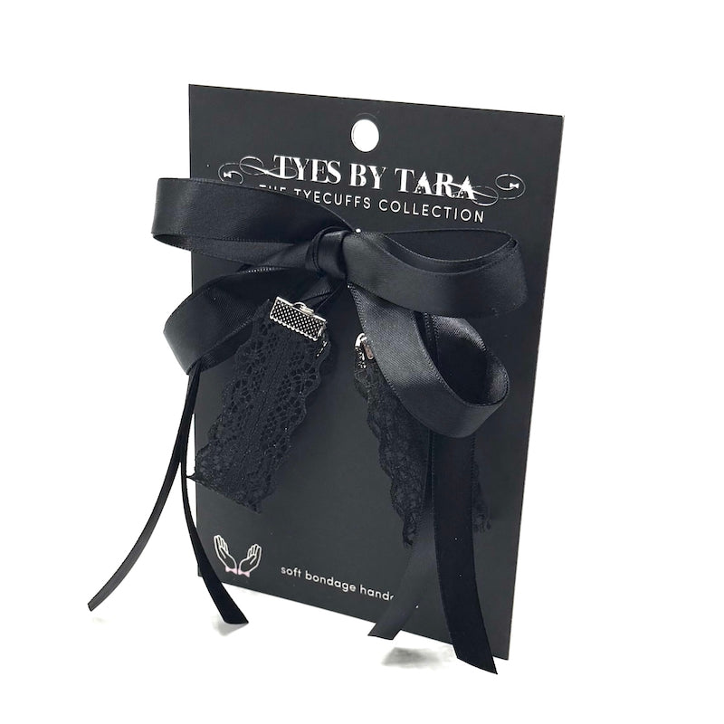 Siren Black Lace Handcuffs on a black card