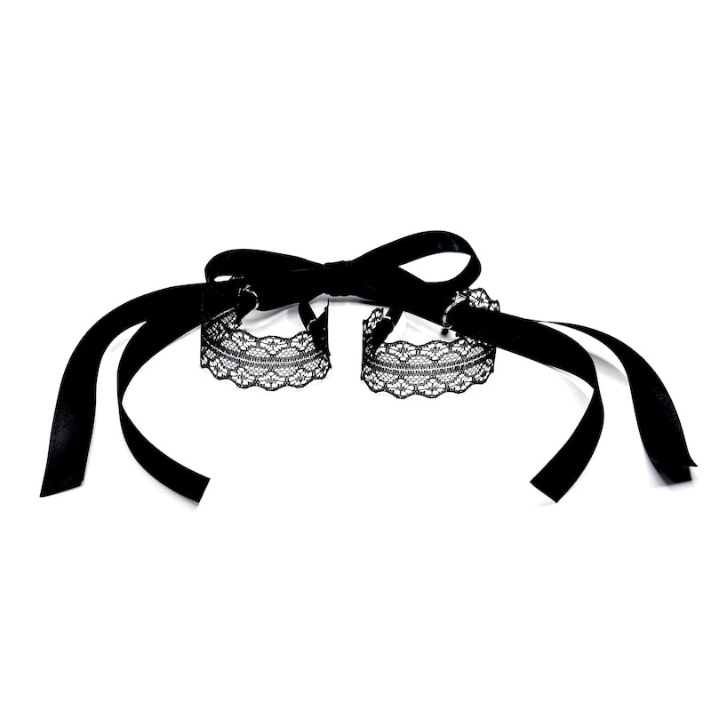 Black Lace Handcuffs with long satin ties
