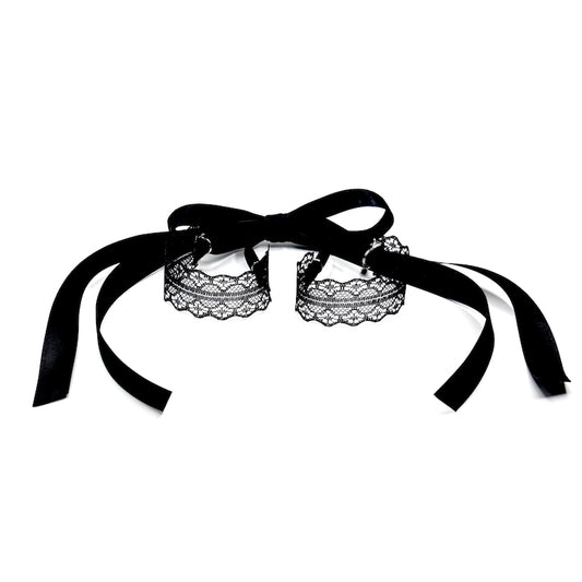 Black Lace Handcuffs with long satin ties