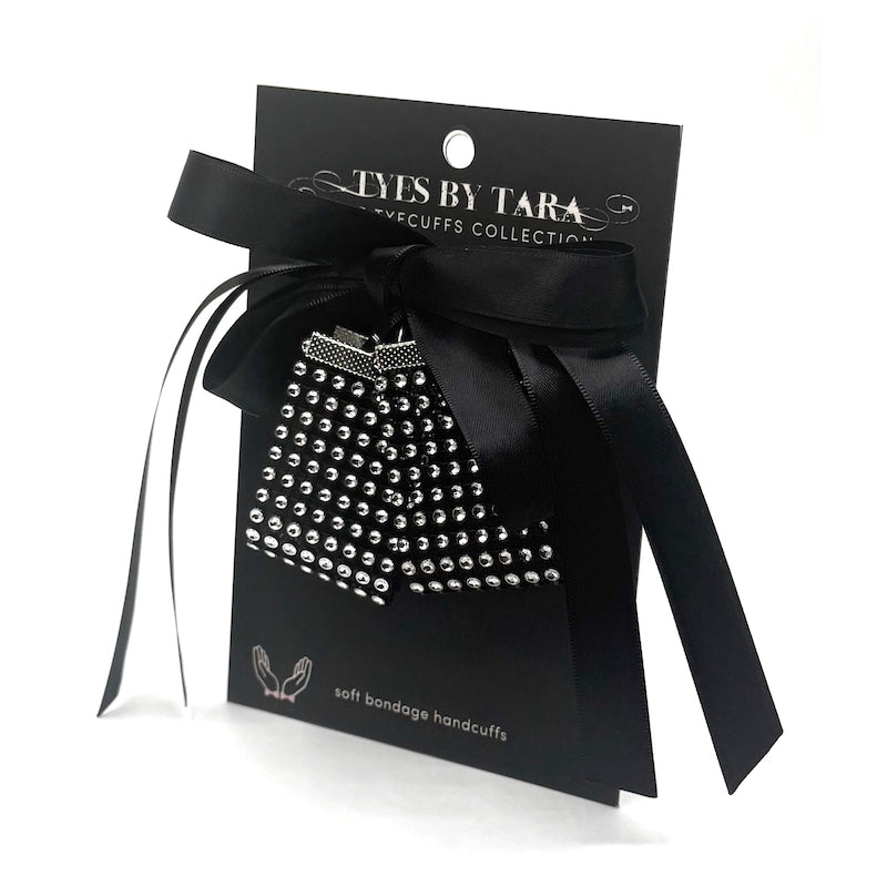 Vixen Black Sparkly Satin Tye Handcuffs on Black Card