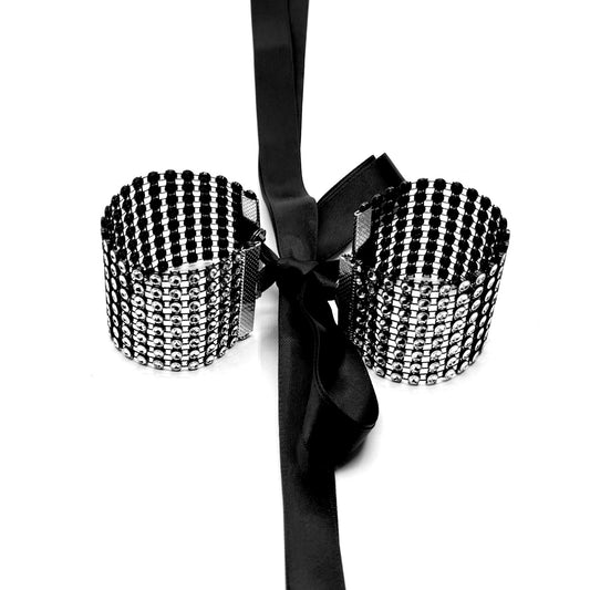 Vixen Sparkly Black Silver Handcuffs on White Background