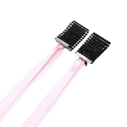 Vixen Sparkly Black Handcuffs Folded with Long Pink Satin Ties