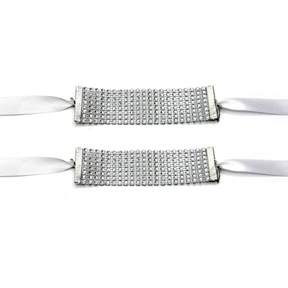 Sparkly White Handcuffs with Long White Satin Ties