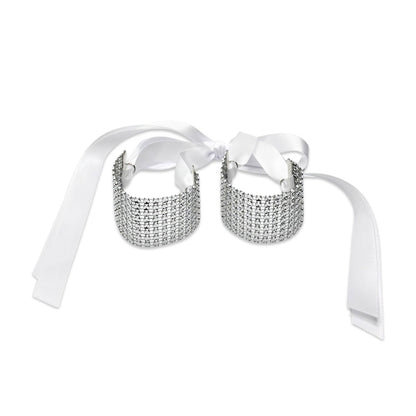 White Sparkly Handcuffs with White Satin Ties