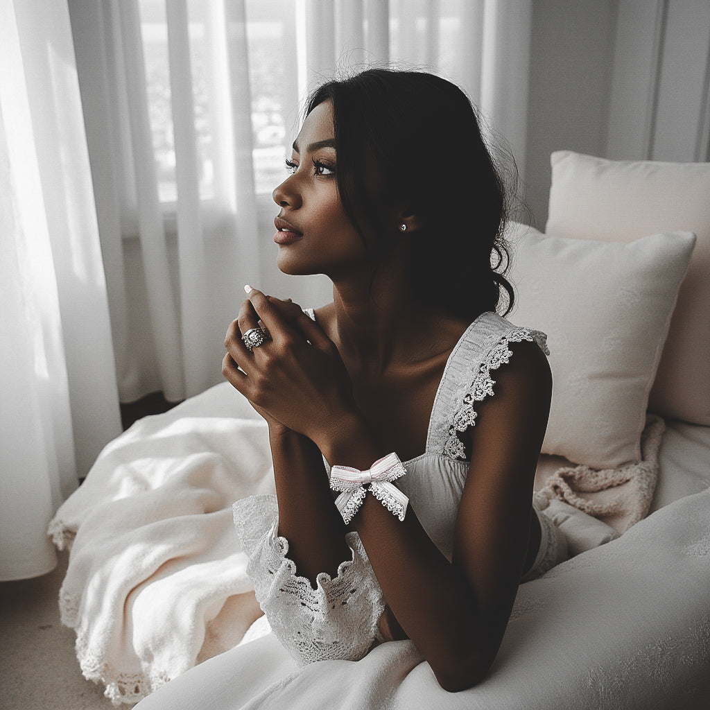 Model in White Belle Bow Bracelet 