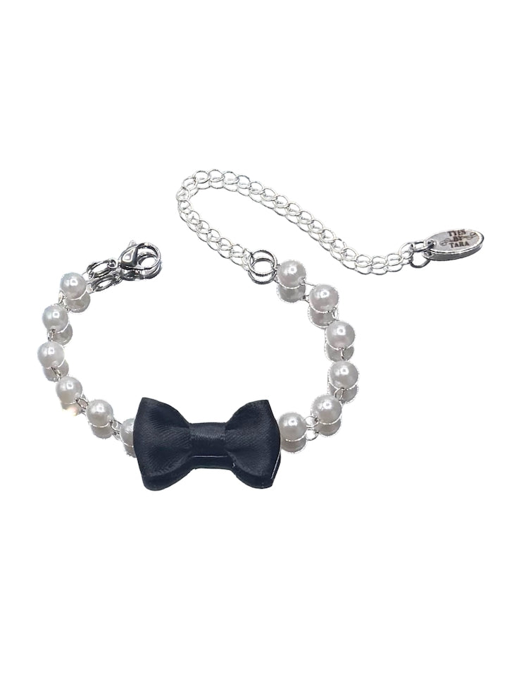 Pearl Link Chain Bracelet with Black Bow