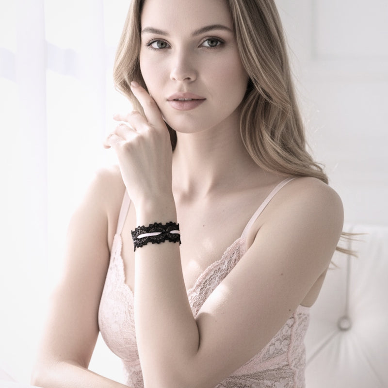 Chantilly Lace Black Pink Bow Bracelet 