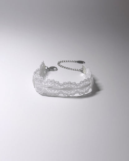 Front View of Chantilly White Lace Bow Bracelet