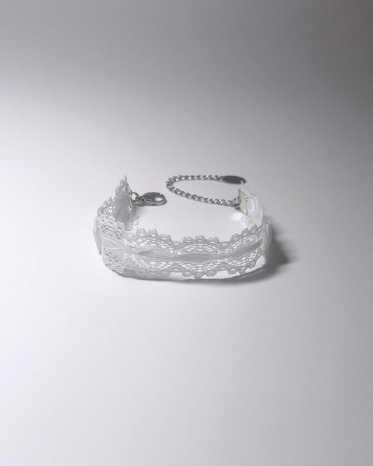 Front View of Chantilly White Lace Bow Bracelet